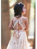 Champagne Lace Tulle Tiered Boho Flower Girl Dress